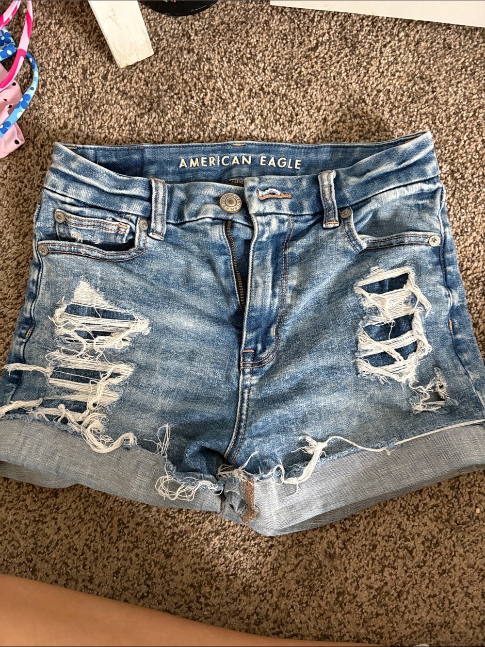 American Eagle Outfitters Medium Blue Distressed Denim Cutoff Shorts
